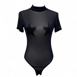 Urban Outfitters Black Mesh Bodysuit with Star Patches Size Xs